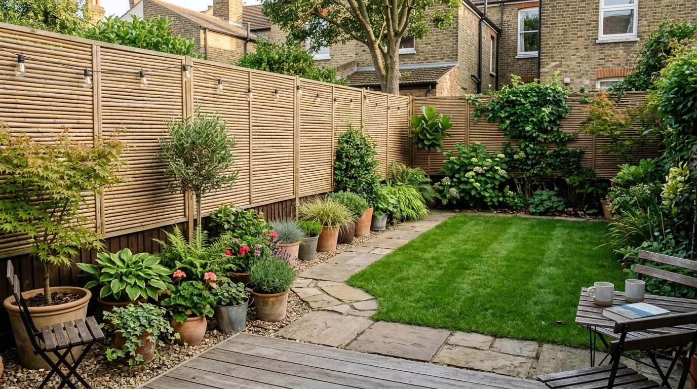 Compact Backyard With Horizontal Bamboo Panels
